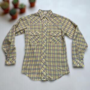 Vintage 60s–70s Western Pearl Snap Shirt | Earth-Tone Plaid | Slim or Youth 14